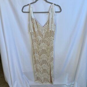 Lulu's Cream Lace Dress with Delicate Straps